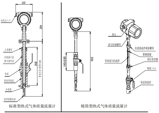 鍋爐用熱式質(zhì)量流量計(jì)插入式結(jié)構(gòu)圖